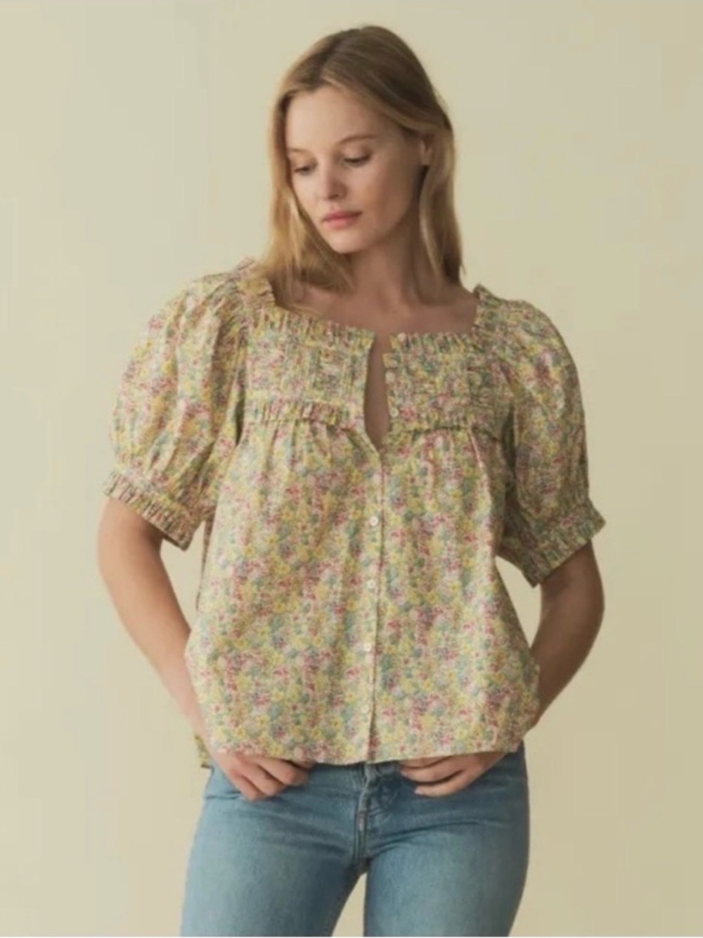 Doen Farley Liberty Print Top in Chrysanthemum Sky Floral